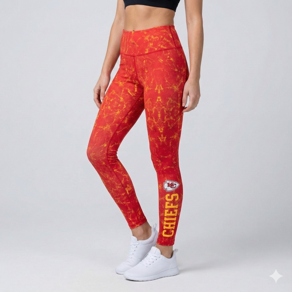 NWT‎ FOCO Kansas City Chiefs Leggings Women XL Red Marbled Tie Dye NFL Yoga